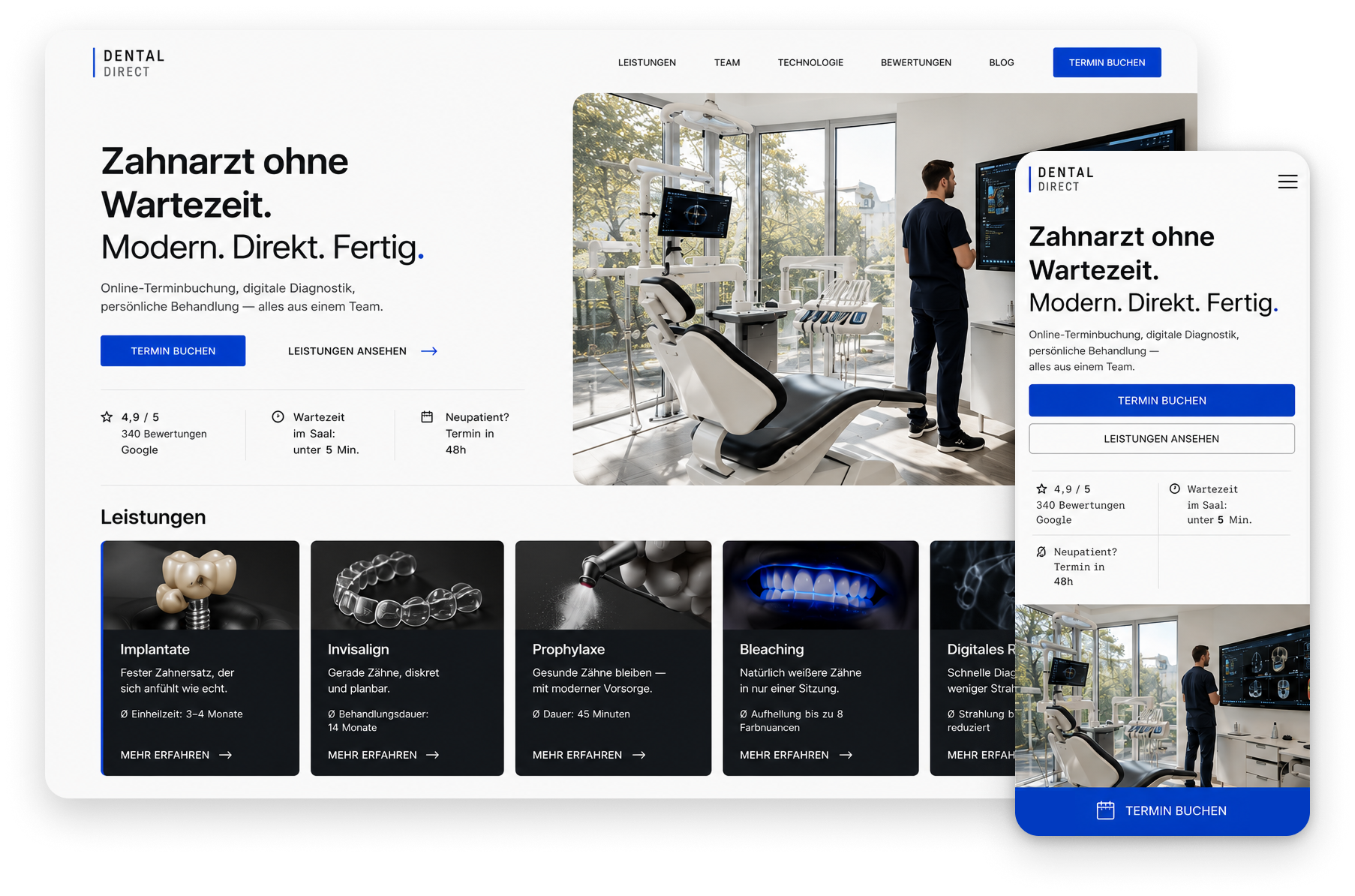 Modernes Beispieldesign für eine digitale Zahnarztpraxis
